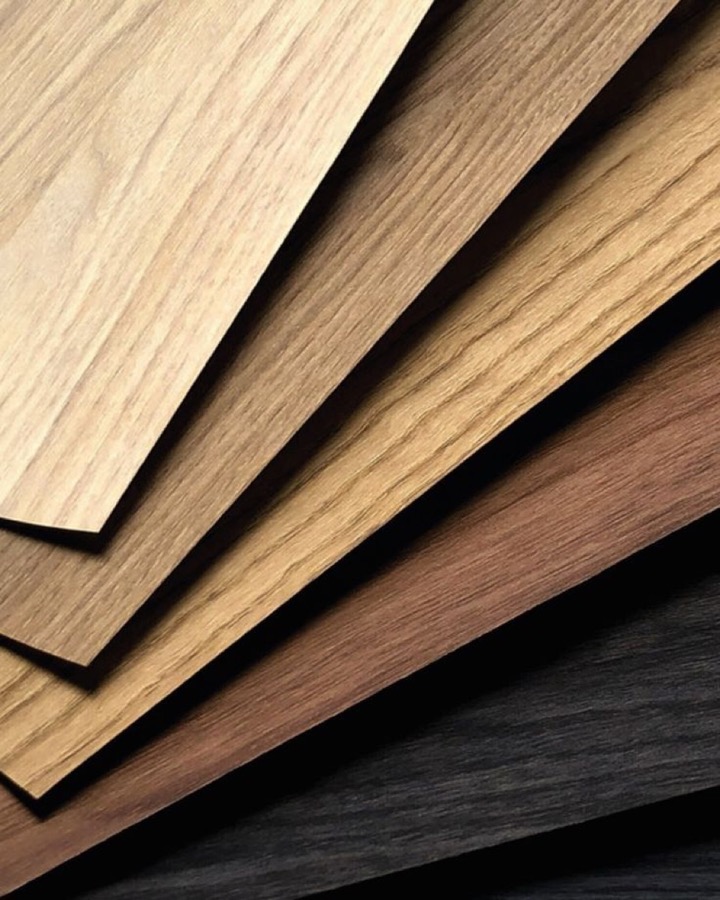Warm wood tone laminate finishes for interior walls